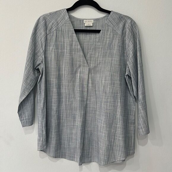 Van Heusen Cotton Blouse Tunic Top Casual 3/4 Sleeve Classic Trendy Sz Medium - Picture 1 of 11